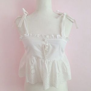 urban outfitters white eyelet lace smock crop top